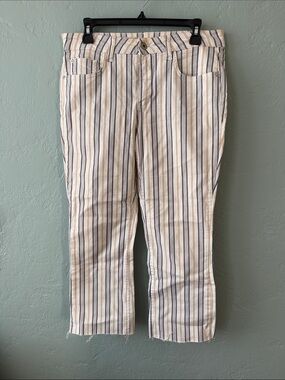 Pilcro and the Letterpress Striped Bootcut Jeans in White, Tan & Blue